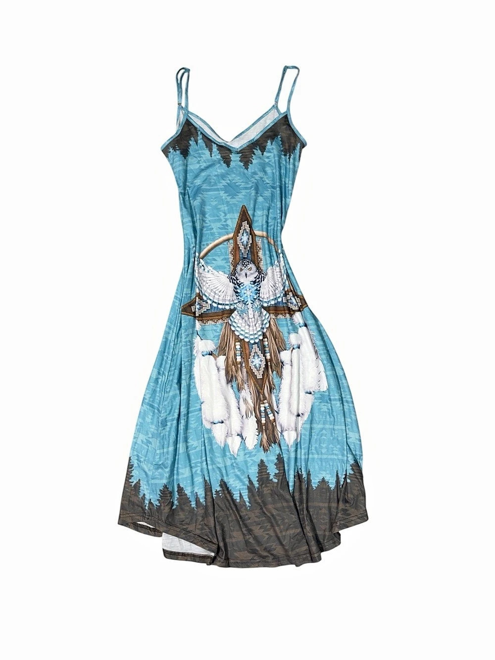 Printed Midi Dress in Blue & Brown Like New